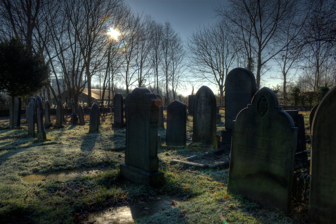 graveyard with sun